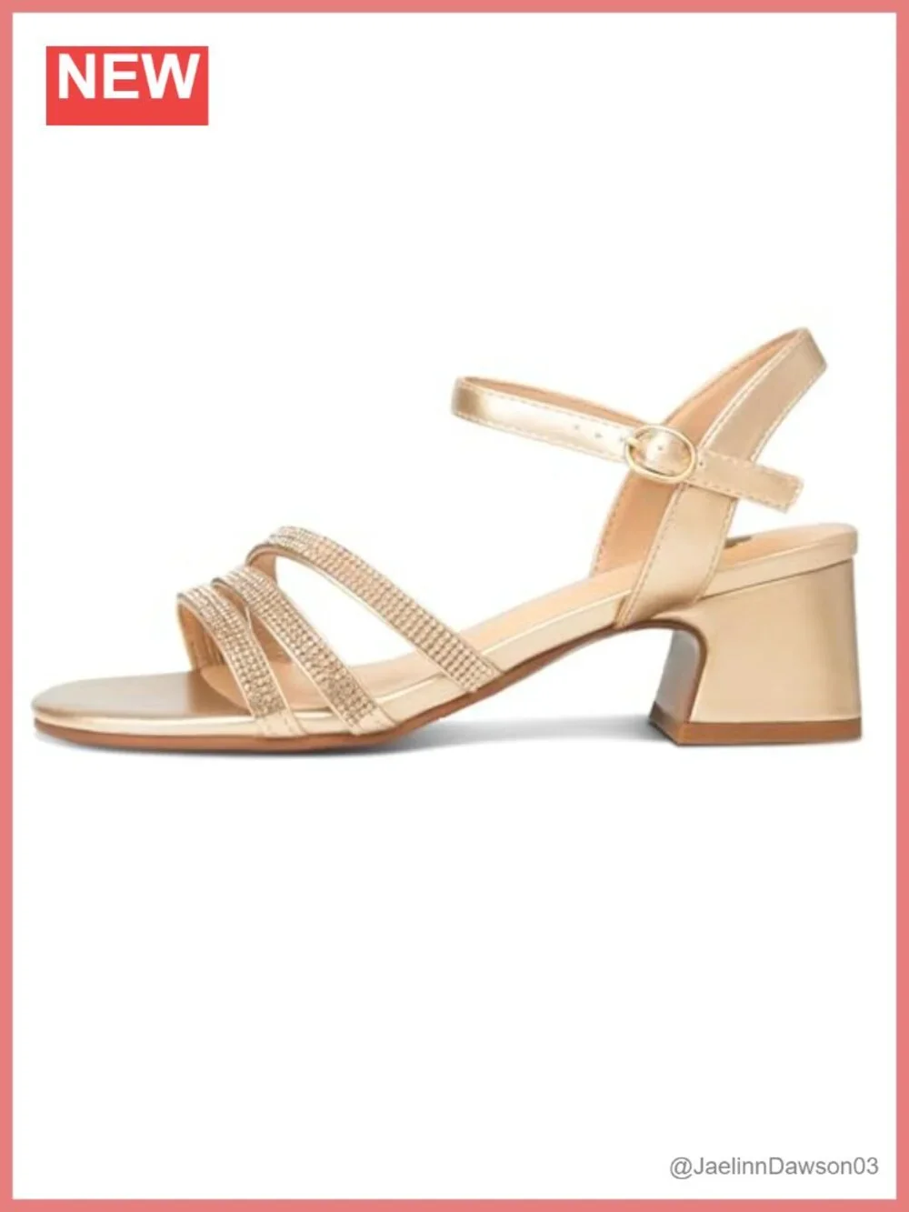 Women's Rhinestone Block Heel Sandals - Open Toe Ankle Strap, Faux Leather